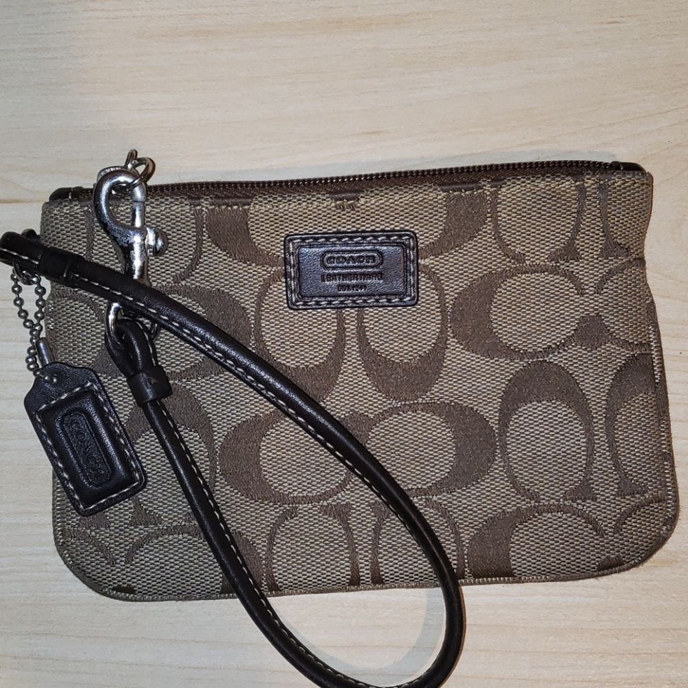 Coach Signature Wristlet - Tan and Brown - Picture 1 of 2